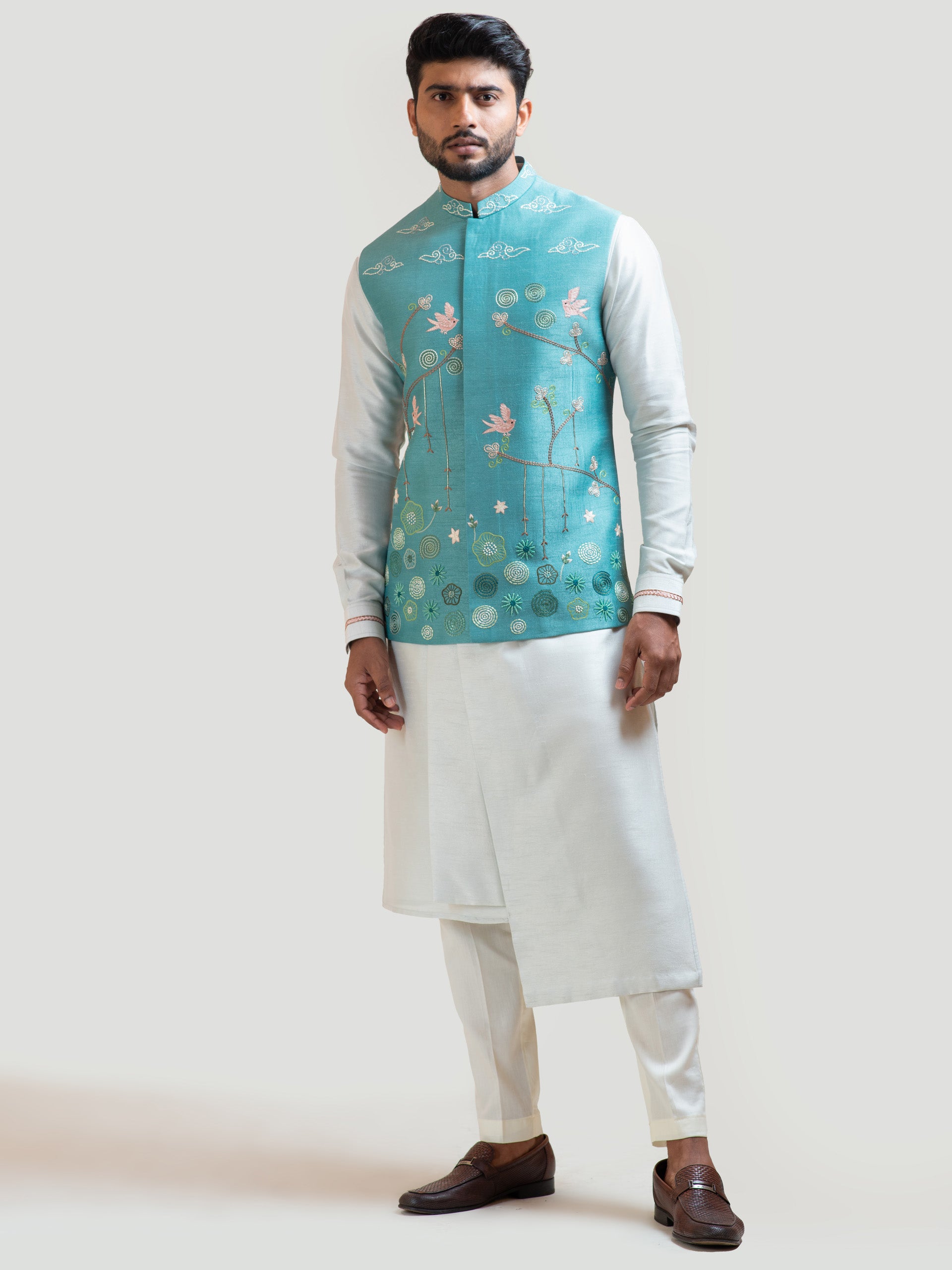 Sea Blue Madhubani Nehru Kurta Set image 2