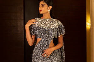 Blue Printed Skirt Saree Set image 5