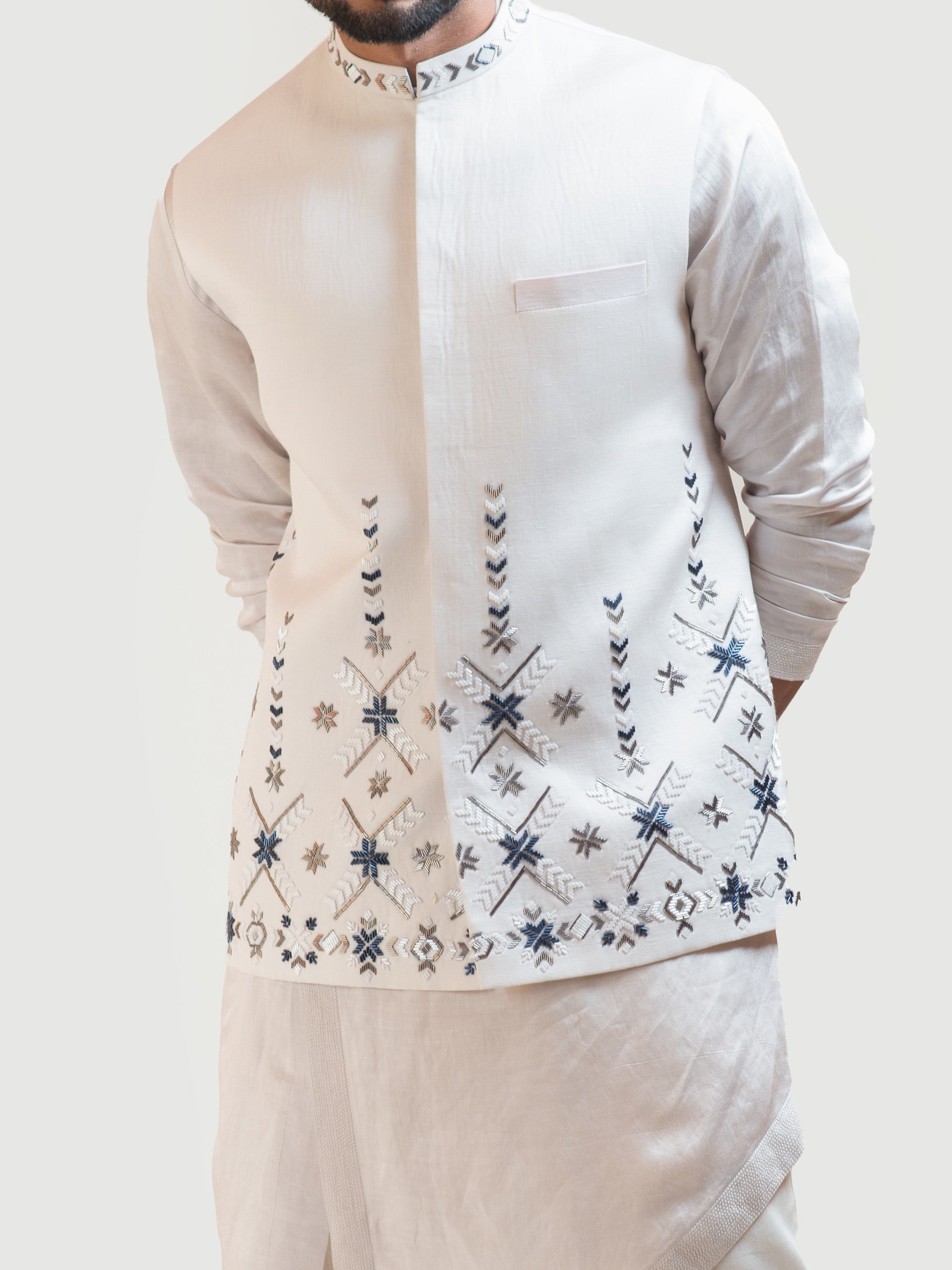 Cream Phulkari Nehru Jacket image 2