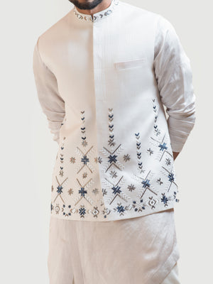 Cream Phulkari Nehru Jacket image 2