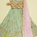 Mint Green Lehenga and Oyster Floral Blouse Set image 0