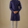 Navy Blue Embroidered Sherwani Set image 0