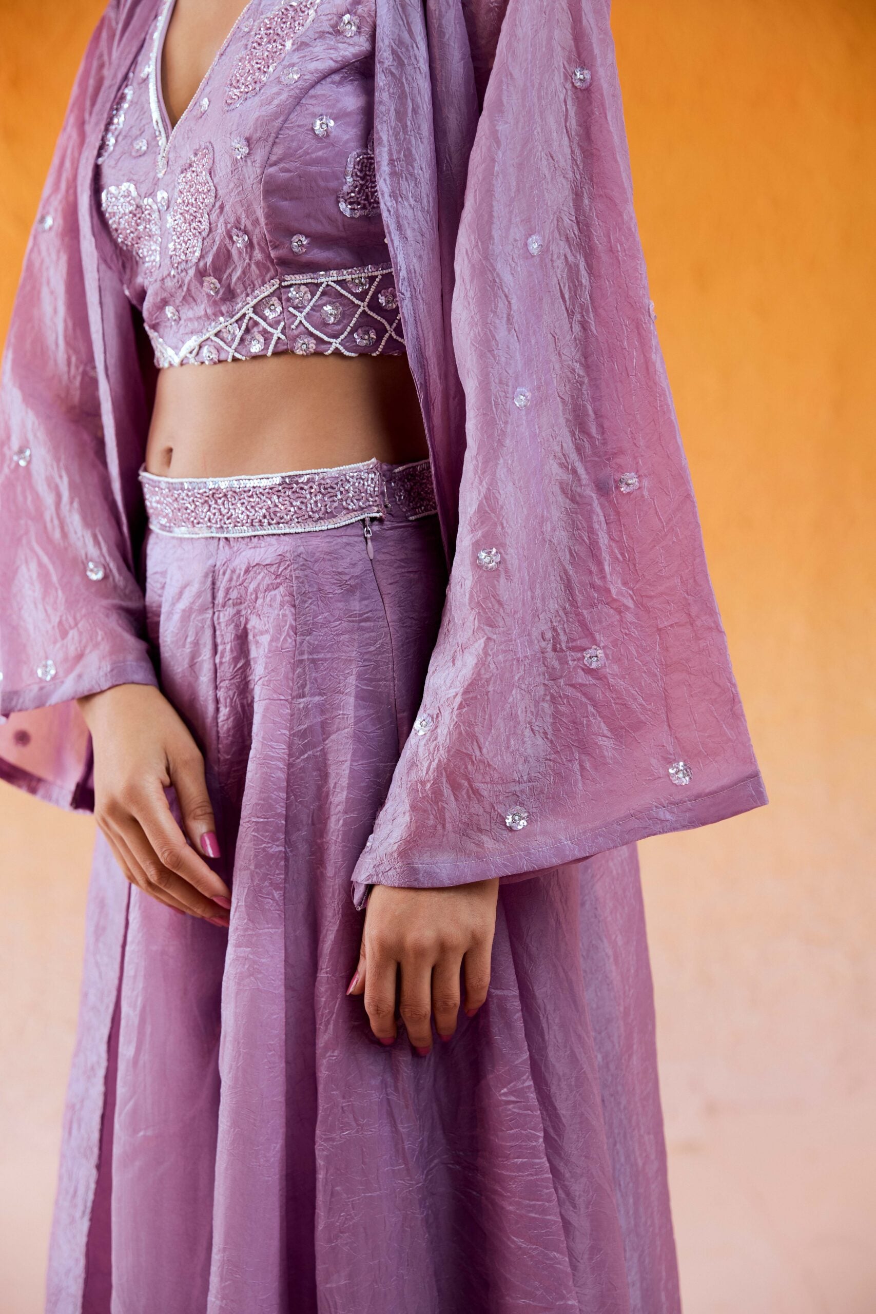 Lavender Embroidered Jacket & Flared Pant Set image 4