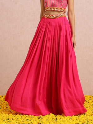 Fuchsia Embroidered Lehenga Set with Cape image 7