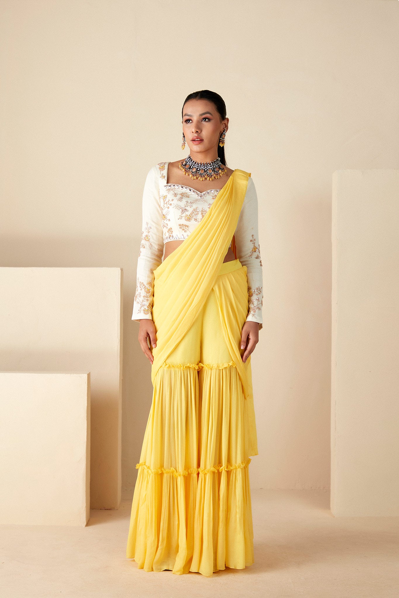 Sweetheart Neckline Sharara Saree Set image 0