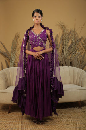 Purple Embroidered Anarkali Set image 0