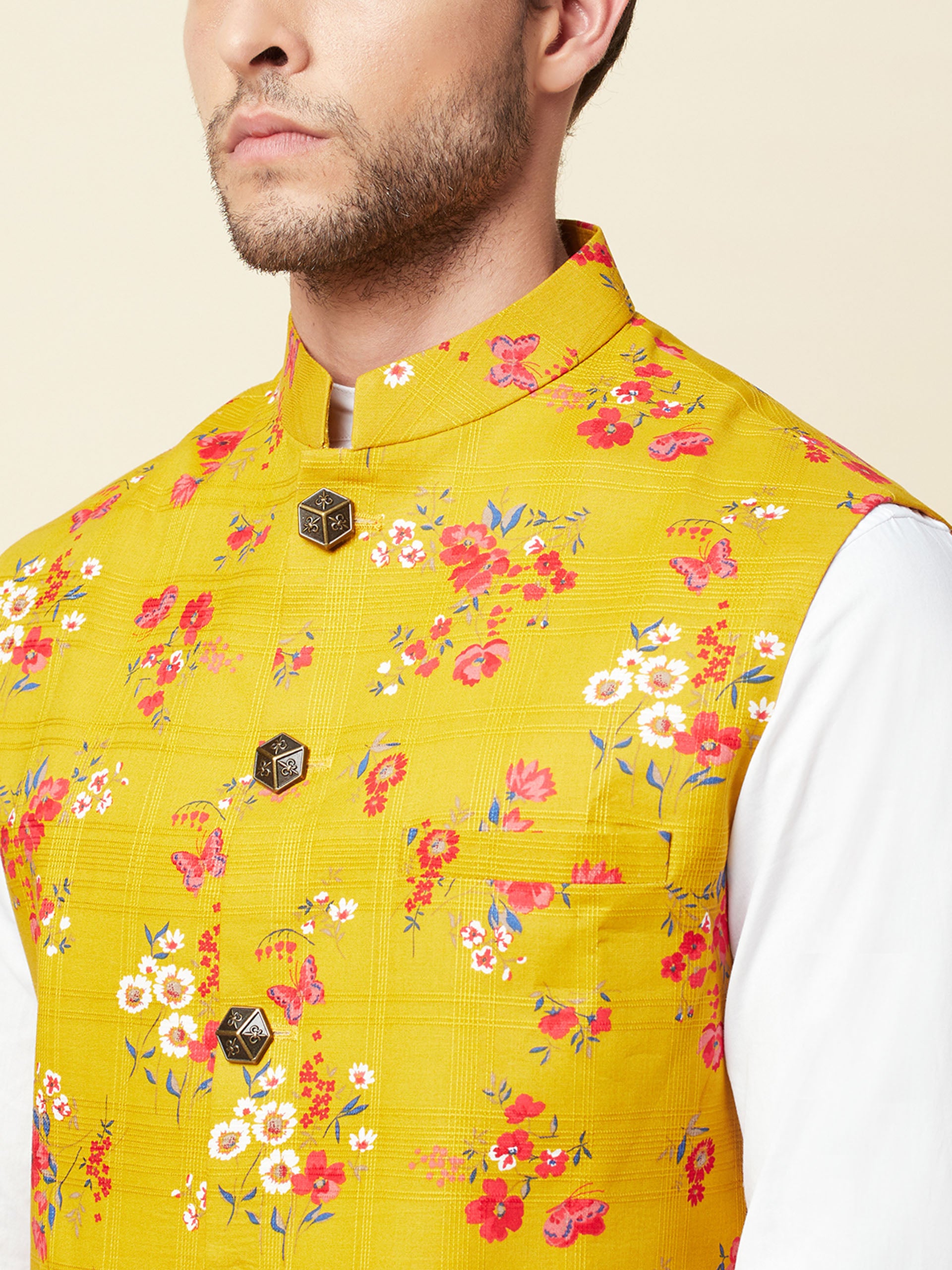 Mustard Print Bundi Jacket image 1