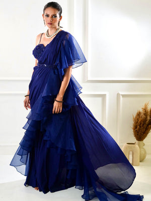 Nikasha Blue Ruffle Saree Set image 1