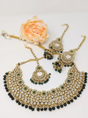 Mogra Kundan Necklace Set - Emerald Green image