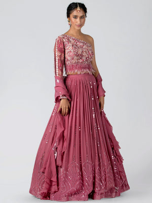 Mauve One Shoulder Lehenga Set image 4