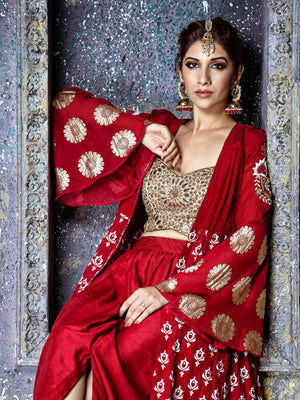Red Gold Lehenga Set image 2