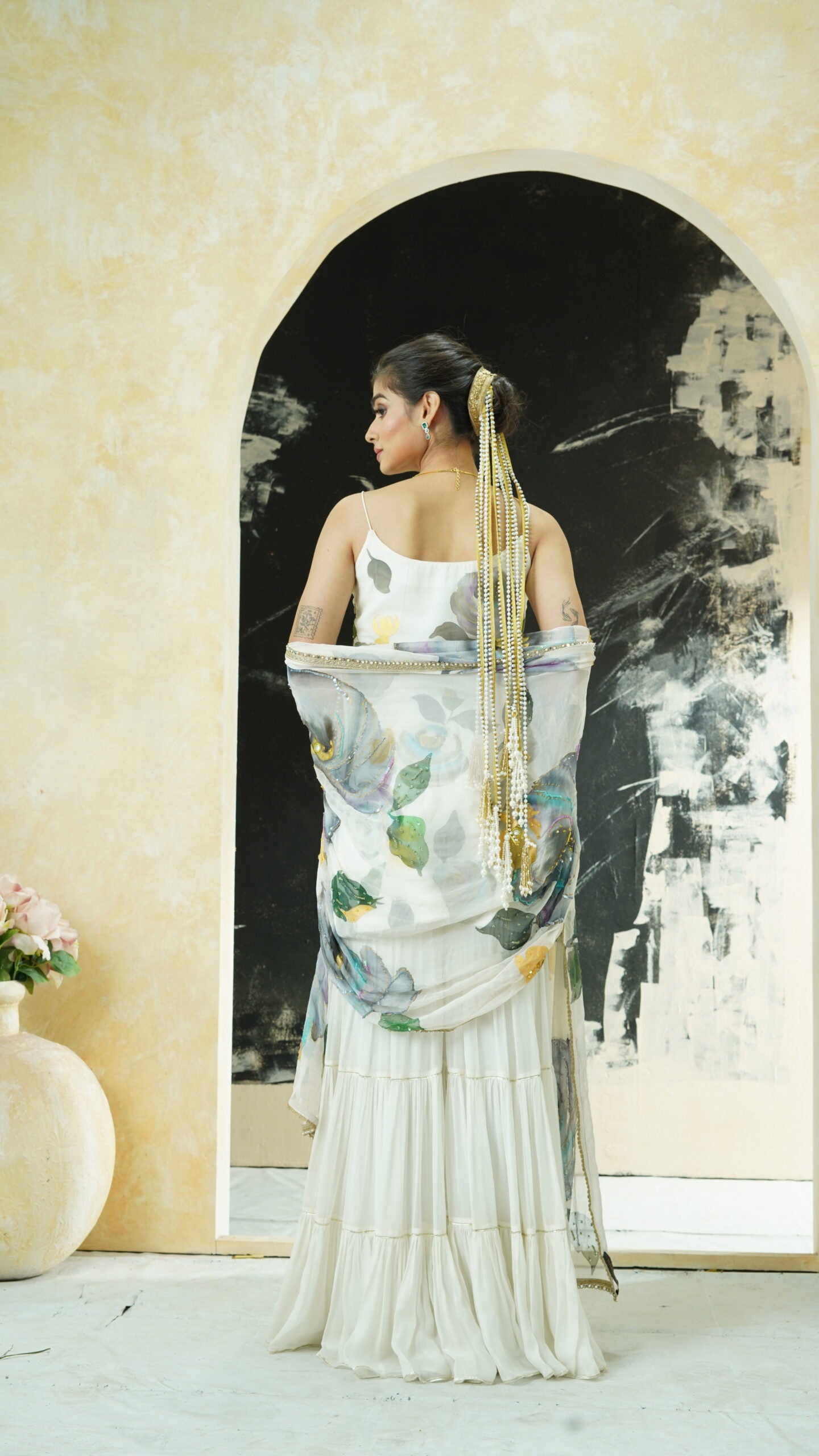 Ivory hand painted slip kurta and sharara set image 4