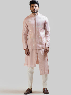 Onion Pink Mirror Nehru Kurta Set - M image