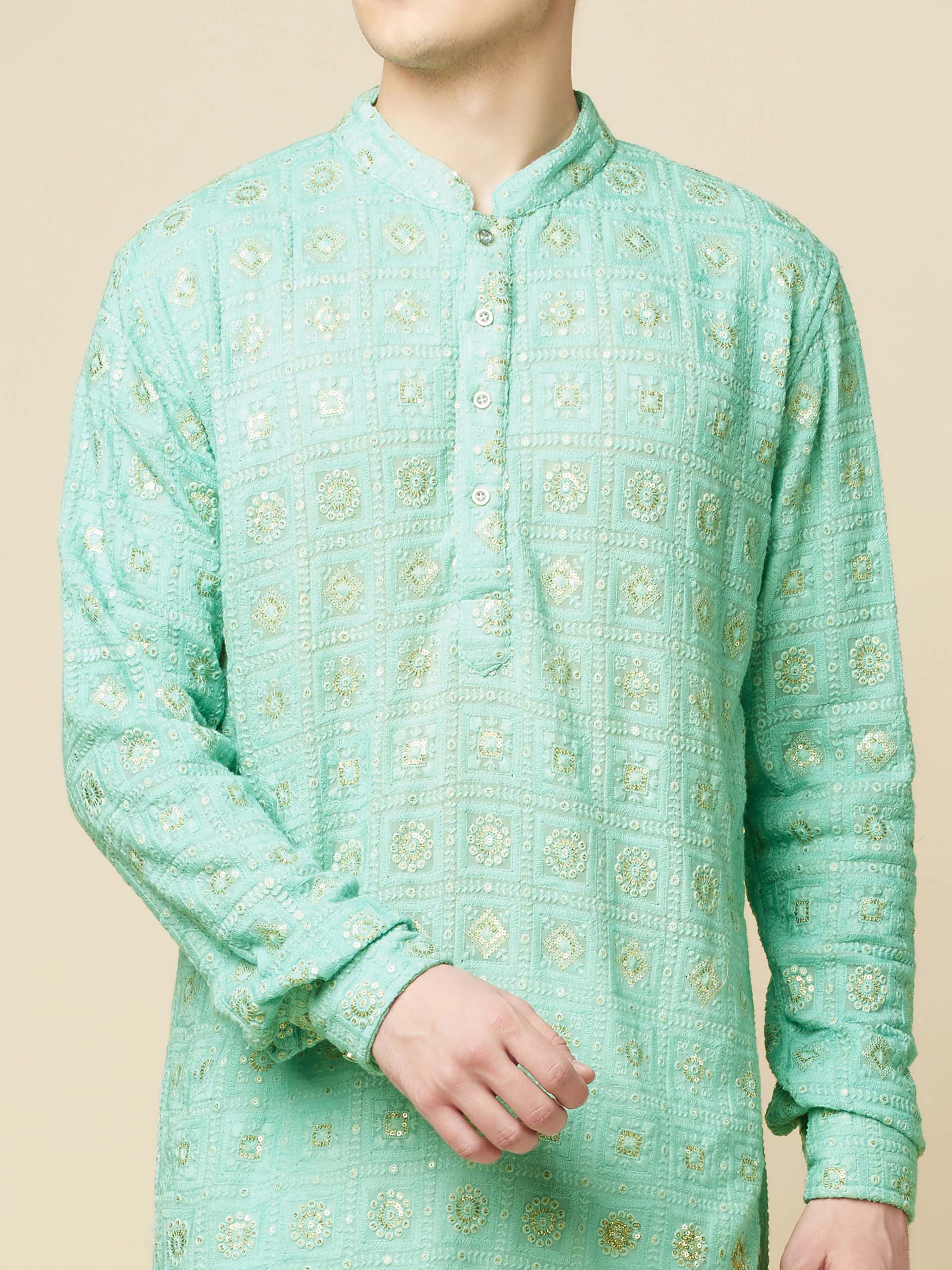 Mint Green Lucknowi Embroidered Kurta Set image 2