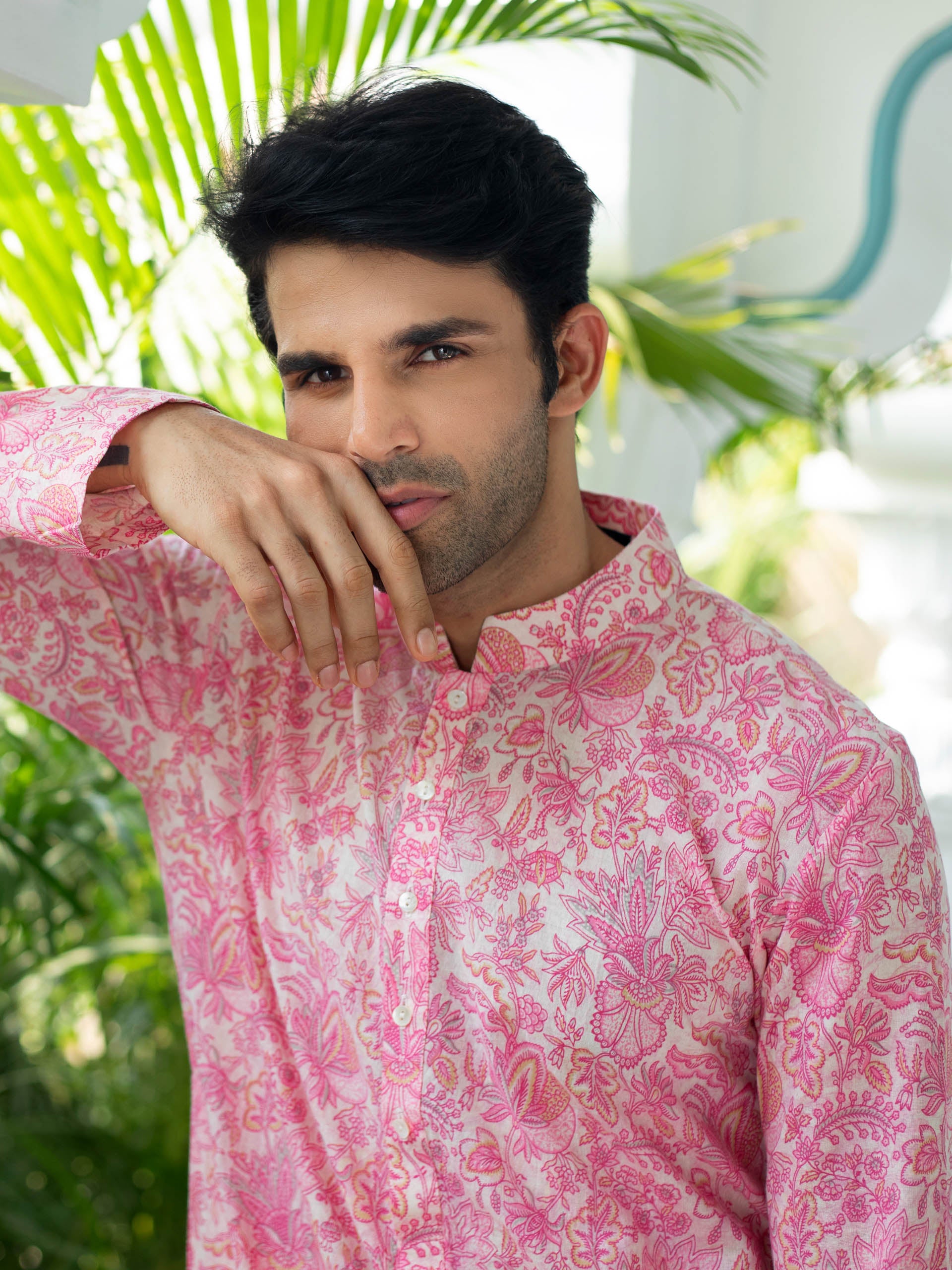 Pink Floral Cotton Kurta Set image 1