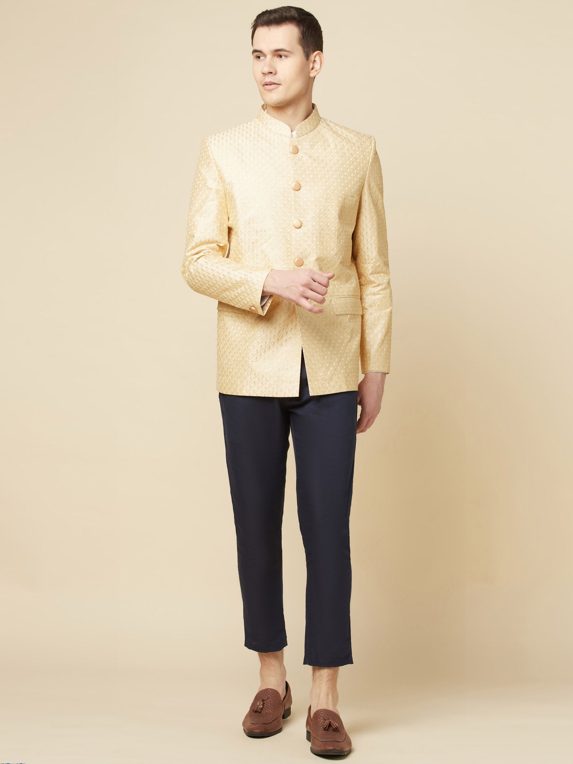 Nude Jacquard Jodhpuri Jacket image 2