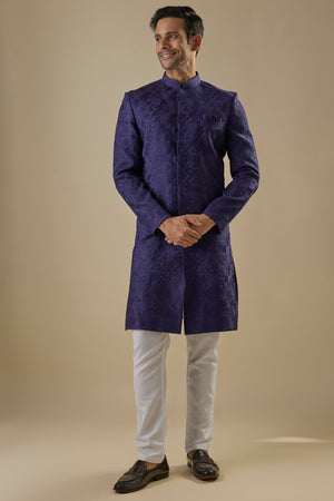 Navy Blue Embroidered Sherwani Set image 1