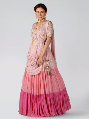 Pink Three Layered Lehenga Set image 2