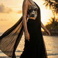Floral embroidered corset with a black saree image 0