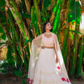 White &amp; Pink Georgette Thread Embroidered Lehenga Set image 0