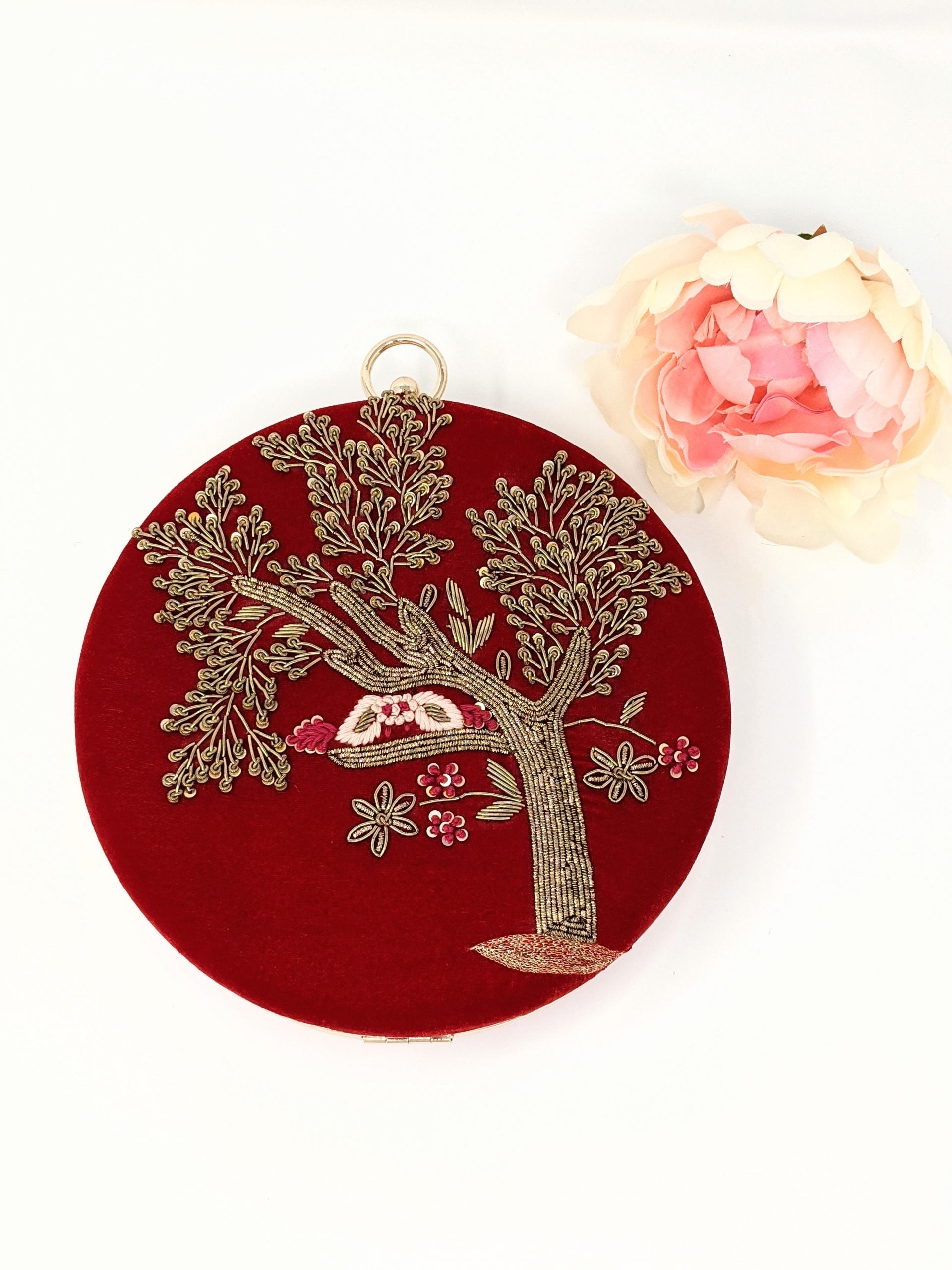 Red Round Embroidered Clutch image 2