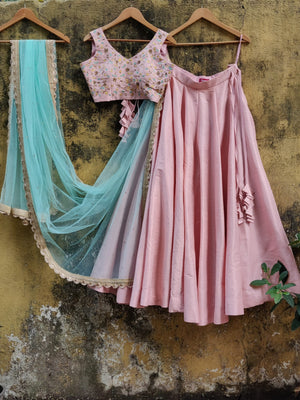 Pink Raw Silk Lehenga - S image