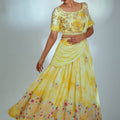 Yellow Tie Dye Floral Pre Draped Dupatta Set image 0