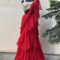 Red Ruffle Saree image 0