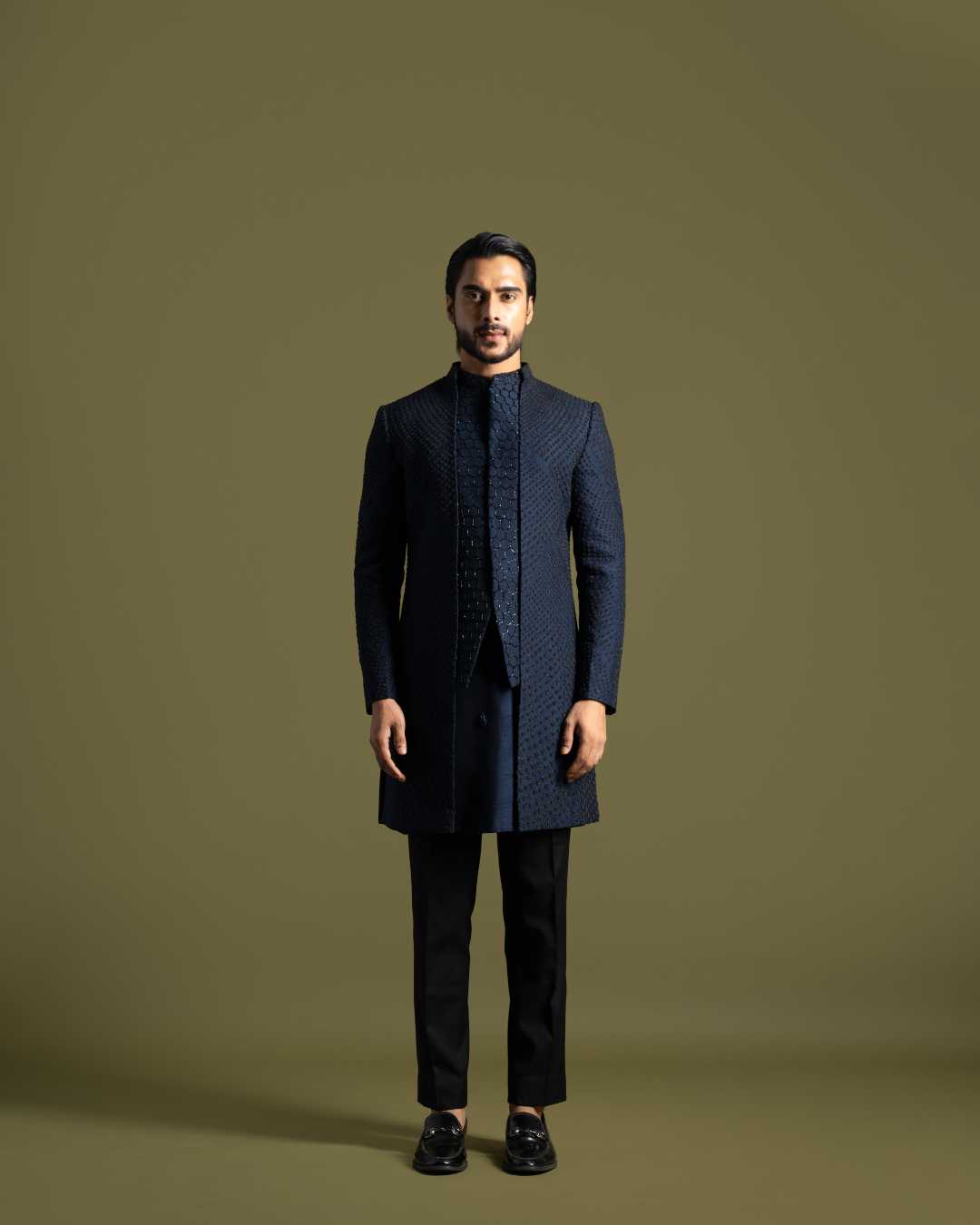 Navy Blue Achkan Kurta and Pants image 0