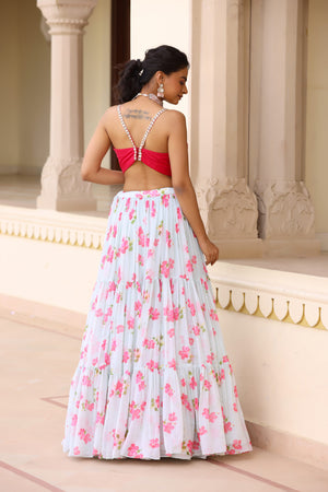 Floral Printed Three Tier Lehenga image 13