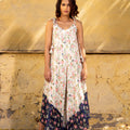 Off-White &amp; Navy Blue Georgette Crepe Printed Jumpsuit image 0