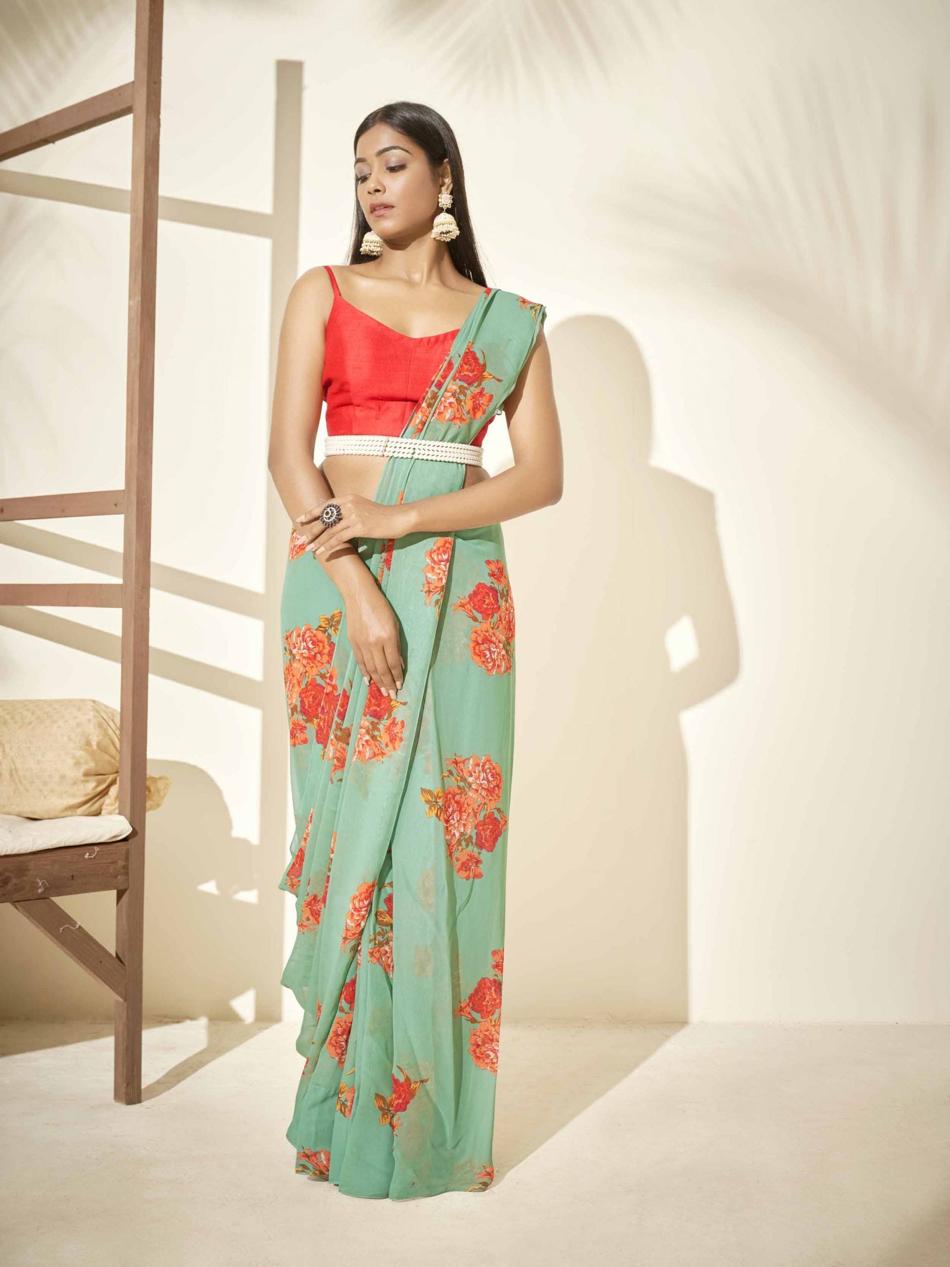Green Floral Saree - L image