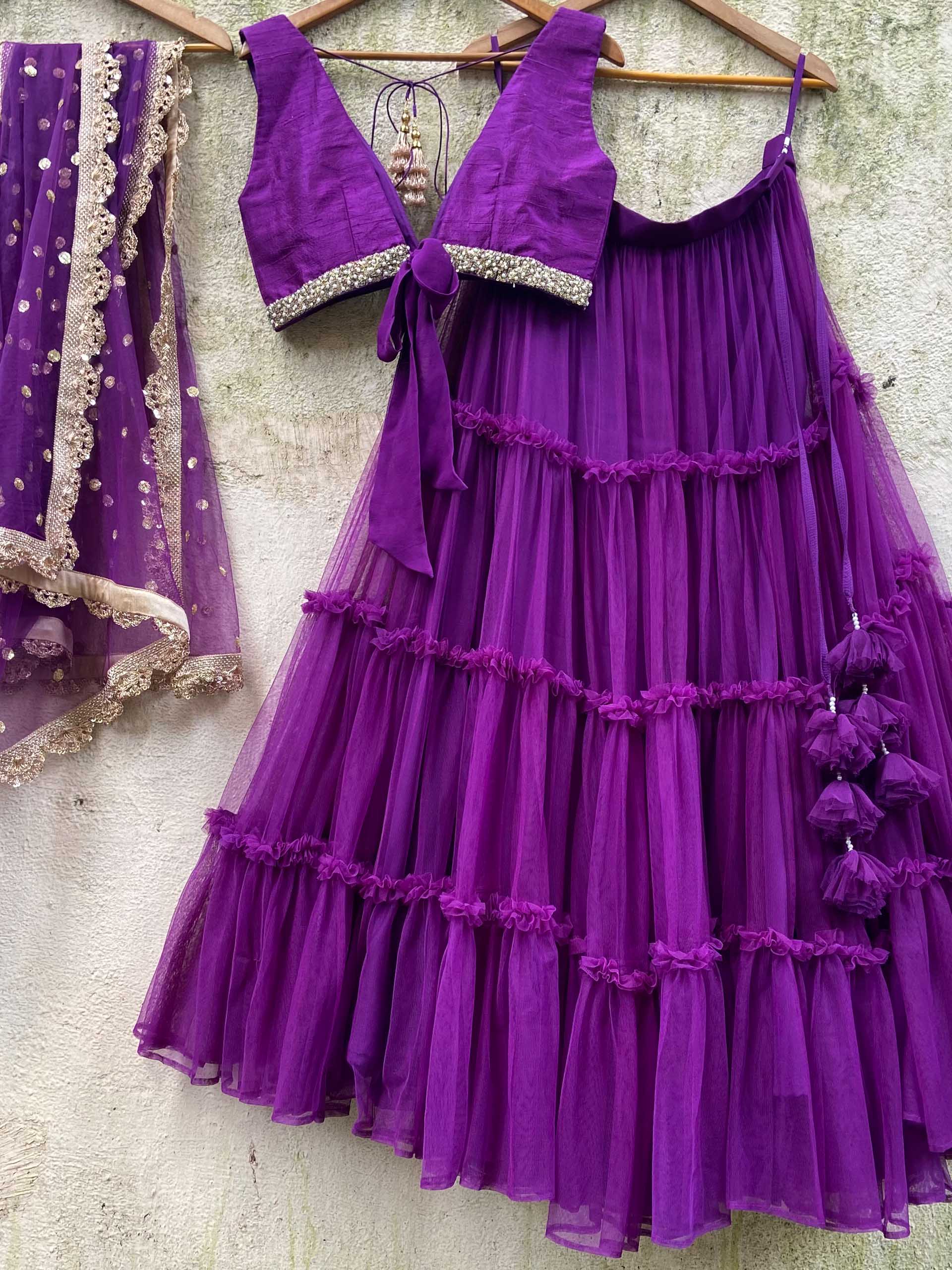 Purple Tier Ruffle Lehenga Set image 4