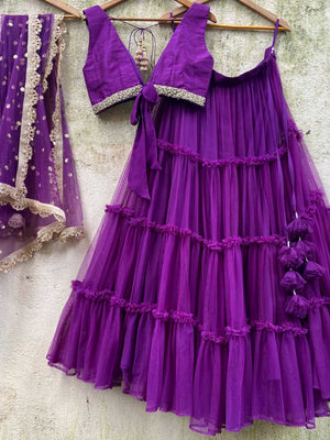 Purple Tier Ruffle Lehenga Set image 4