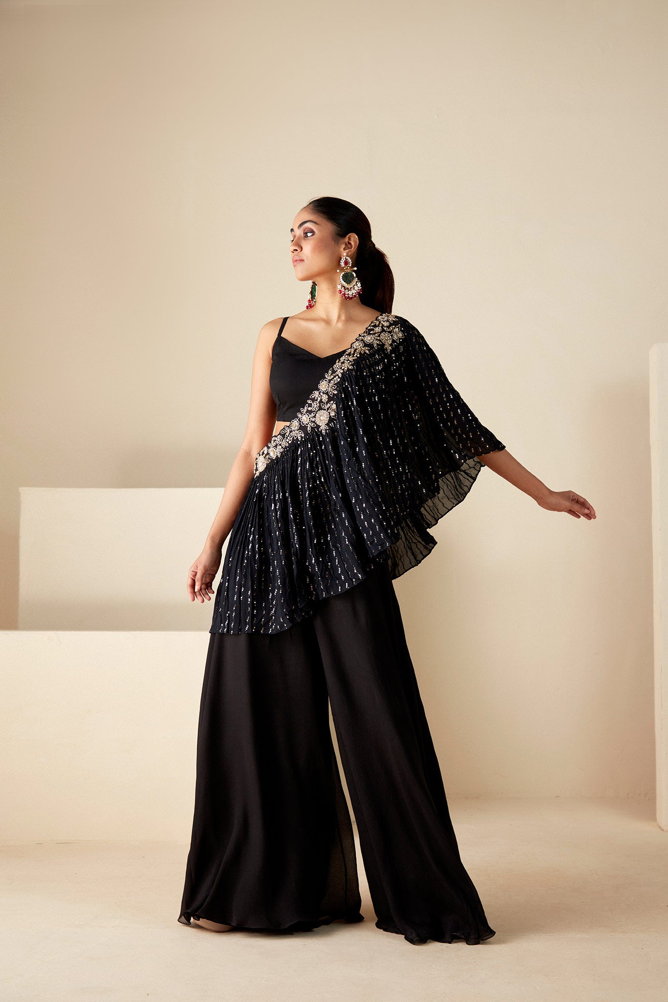 Midnight Black Cape Pants Set image 1