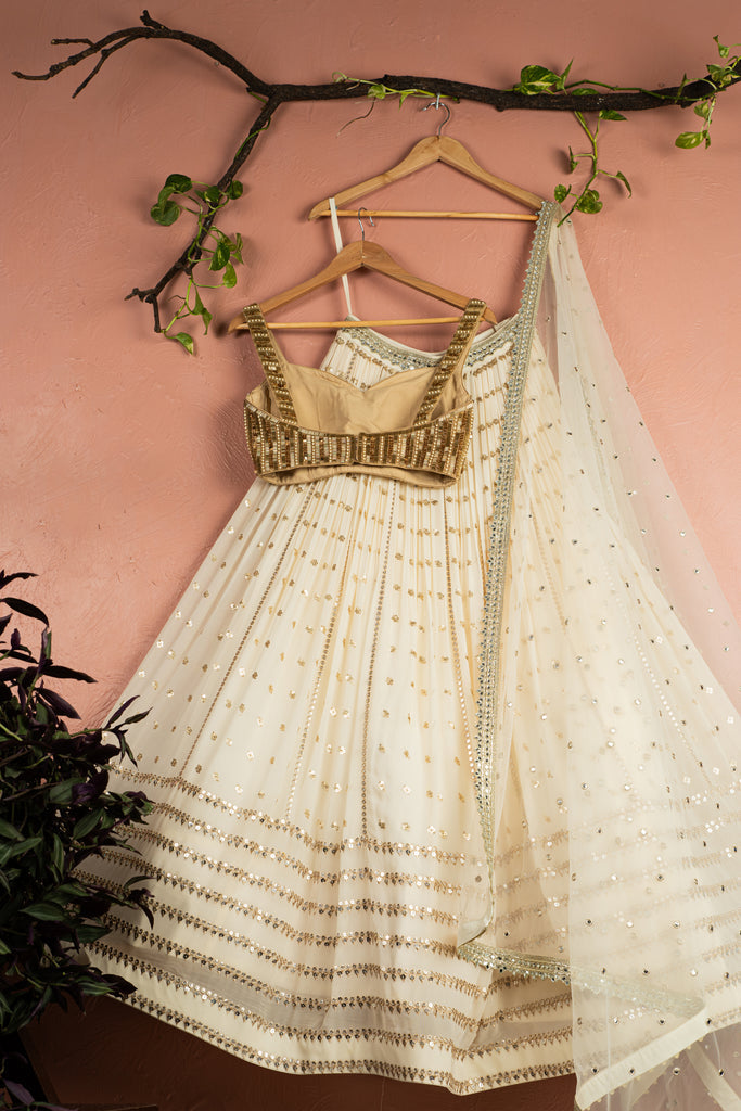 Ivory Radiant Sequin Lehenga with Gold Sequin Blouse Set image 3