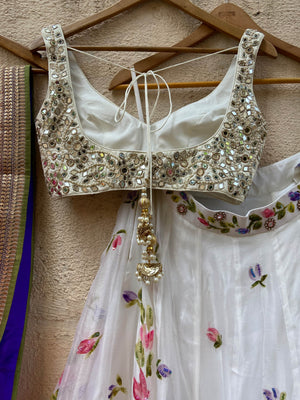Ivory Handpainted Bridal Mirror Lehenga Set image 5