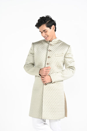 Sage Mint Green Quillted Achkan Set image 5