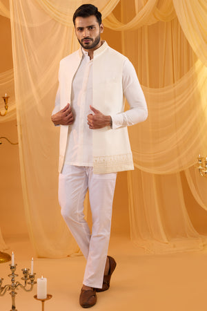 White Embroidered Indowestern Set - M image