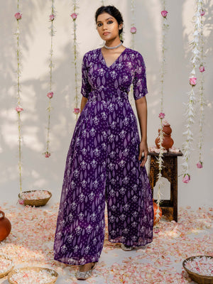Purple Pine Print Jumpsuit - M image