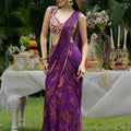 Plum Printed Drape Saree image 0