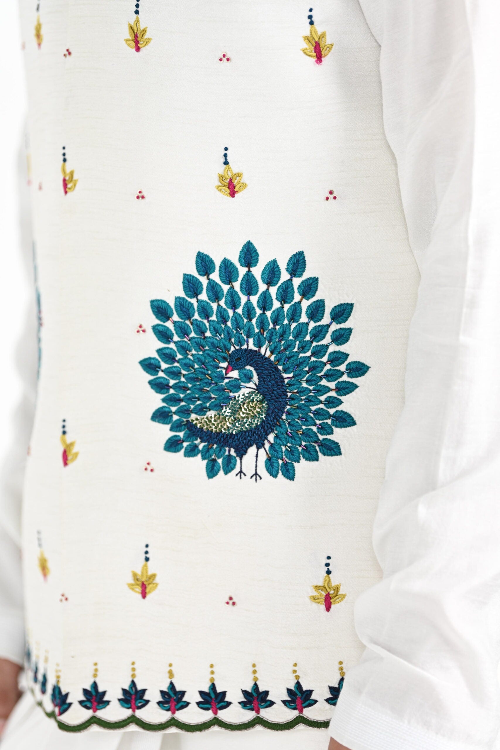 Rajasthani Peacock Work Nehru With a Drape Kurta Set image 4