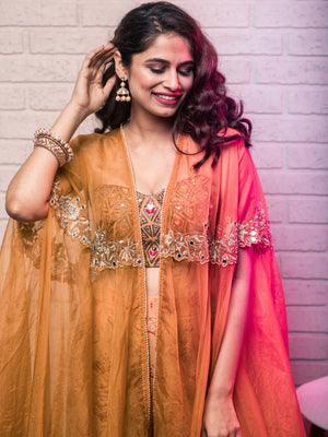 Mustard Sharara Set With Cape image 1