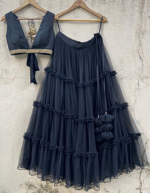 Black Tier Ruffle Lehenga Set image 3