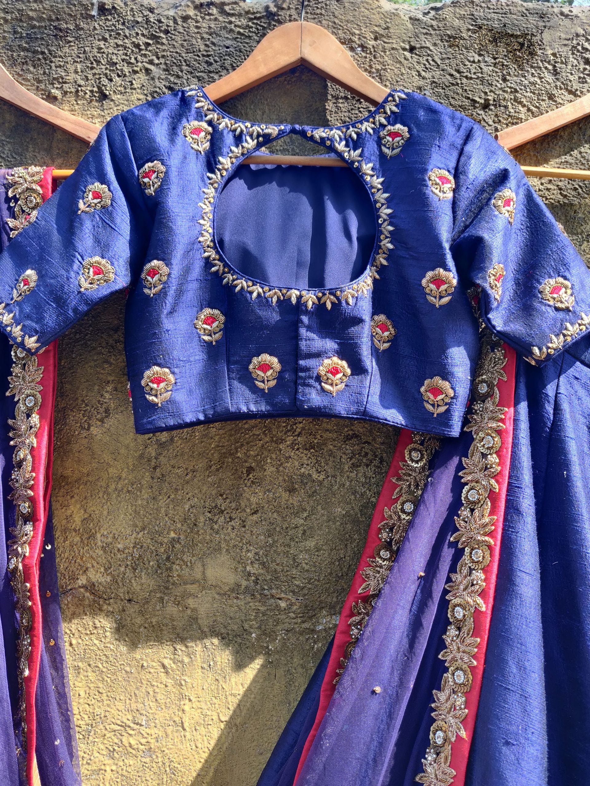 Royal Blue Raw Silk Lehenga image 2
