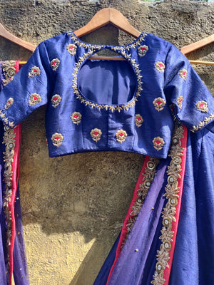 Royal Blue Raw Silk Lehenga image 2