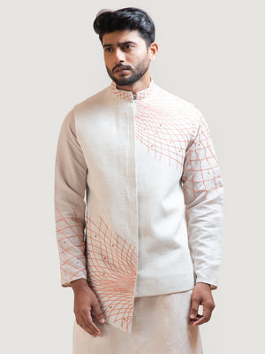 Asymmetric Thread Nehru Jacket - Custom image