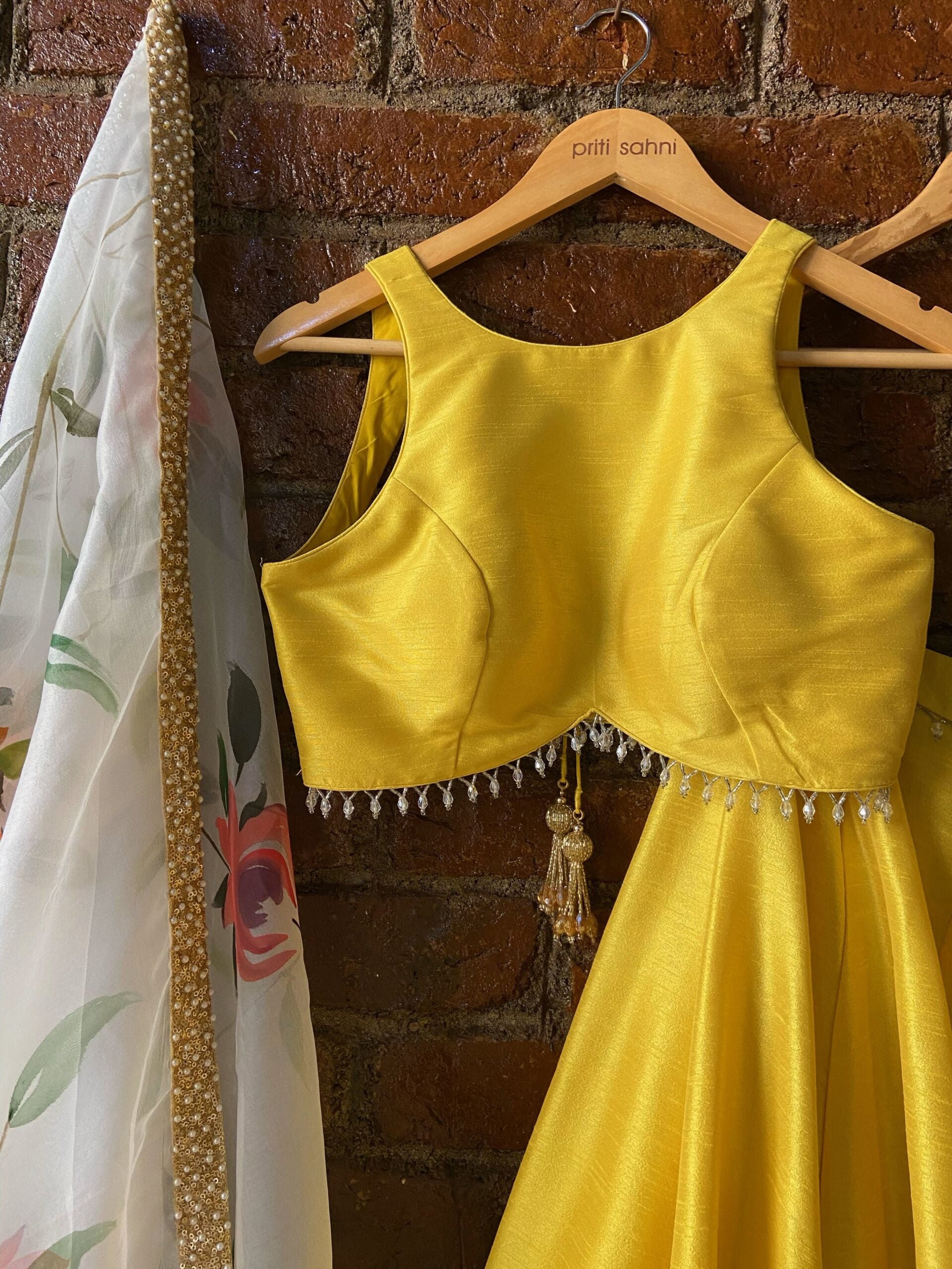 Yellow Lehenga Set with Hand Painted Dupatta image 3
