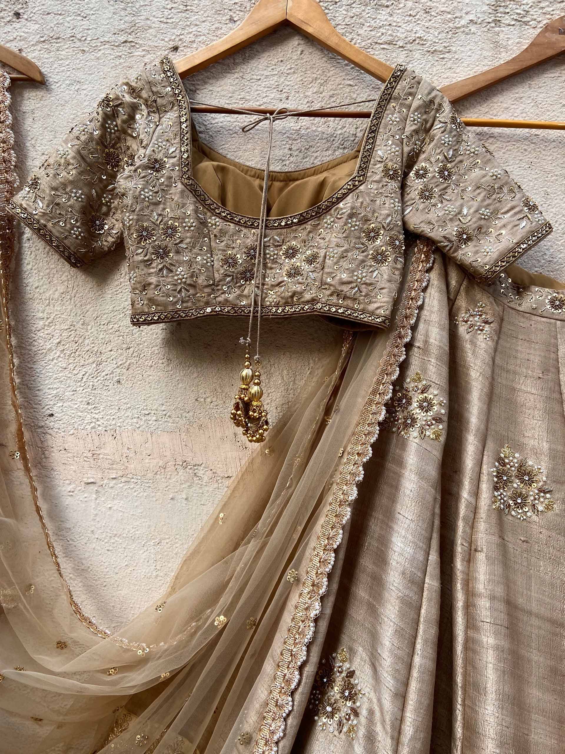 Tan Embroidered Lehenga Set image 2