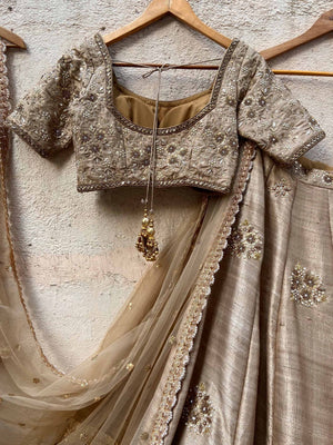Tan Embroidered Lehenga Set image 2